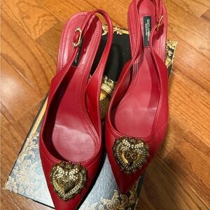 Dolce & Gabbana Red Heels with Gold Heart Detail